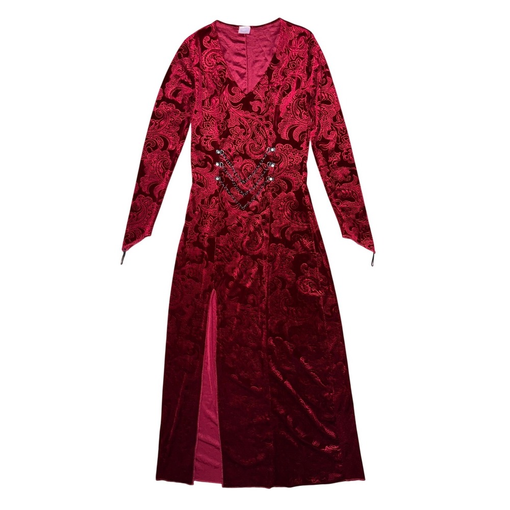 Spirit Halloween Maroon Velvet Brocade Chain Dress Gothic Ren Faire Goth Cosplay